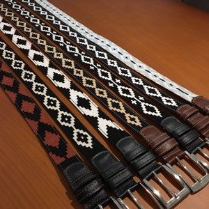 Handwoven Kilim belt / natural leather belt