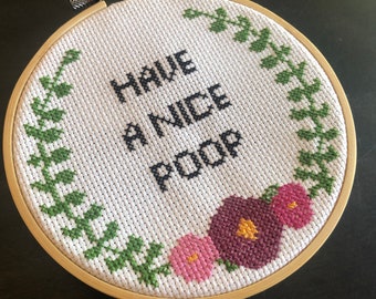 Have A Nice Poop counted cross stitch pattern funny floral wreath flowers easy design - Cross Stitch Pattern (Digital Format - PDF)