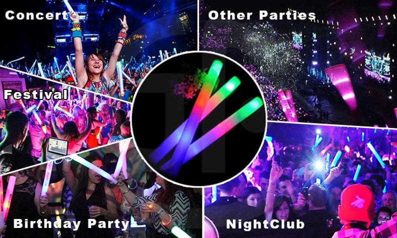 Concert and Event 50 PCS LED Foam Sticks for Wedding LED Foam Sticks Glow Batons with 3 Modes Flashing Effect for Party