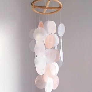 Light pink capiz shell wind chimes / Hanging decoration for window