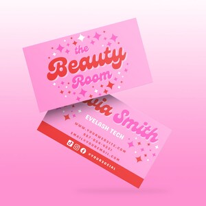 Retro Visitenkarten Vorlage, Beauty Visitenkarte, Canva, Wimpern, Haare, Salon, Makeup, Boutique, Nägel, Visitenkarten Design, Pink, Waxing