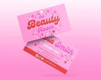 Retro Business Card Template, Beauty Business Card, Canva, Lash, Hair, Salon, Makeup, Boutique, Nails, Business Card Design, Pink, Waxing