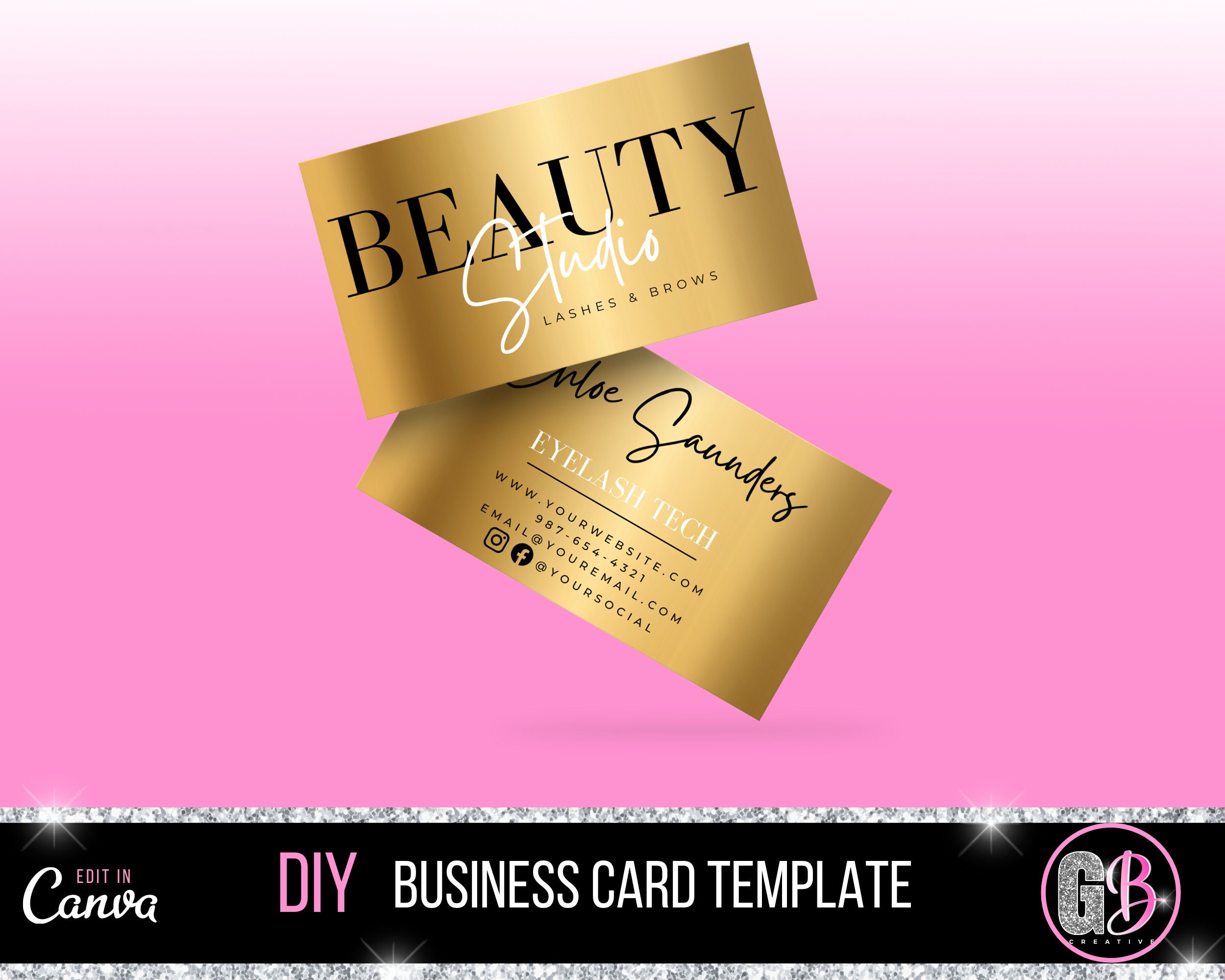 DIY Business Card Template - Editable Business Card - Premade Business Card  - Hair Makeup Lash Nail Card - Canva Template