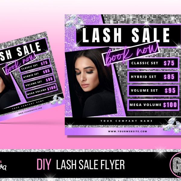 Lash Sale Flyer - Social Media Flyer - Eyelash Extension Flyer - Beauty Course Flyer - Makeup - Brows - Premade Flyer - Esthetician - GB04