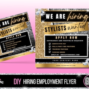 Now Hiring Flyer Template - Social Media Flyer - Business Flyer - Lashes - Boutique - Canva - Hair - Wigs - Nails - Salon - Gold - GB01