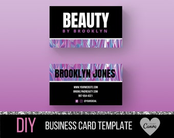 Business Card Template, Beauty Business Card, Lash Business Card, Hair, Salon, Makeup, Business Card Design, Holographic, Waxing, Boutique