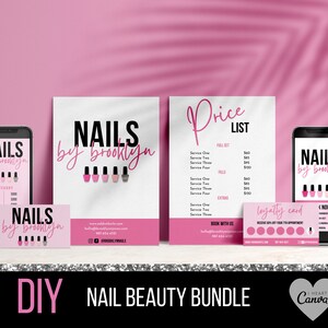 Nagel Visitenkarten Vorlage - Nagel Treuekarten Design - Preislisten Vorlage - Nail Tech - Nail Artist - Nail Logo - Salon - Bundle