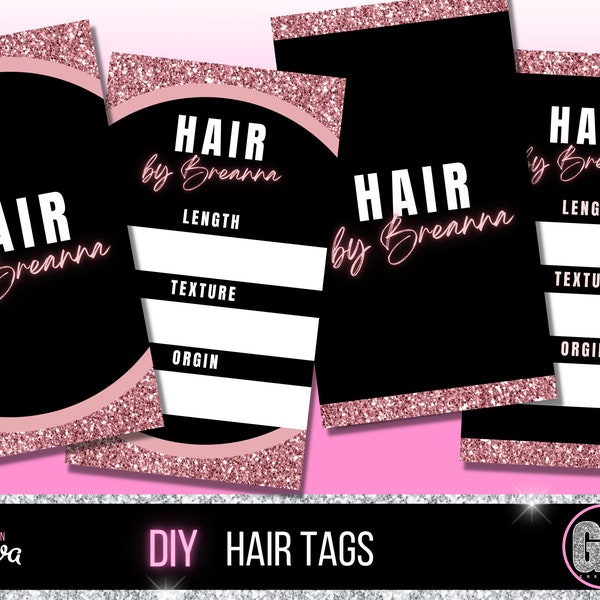 Hair Hang Tags - Hair Bundle Templates - Rose Gold - Hair Bundle Tags - Hair Branding Kit - Bundles - Hair Bundle Wraps - R01