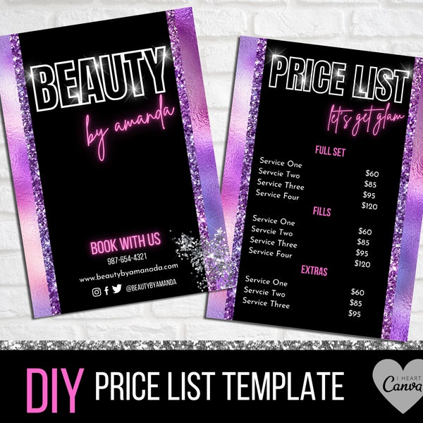 Price List Template - Hair Salon Price List Menu - Lash Price List - Beauty Service Price List - Neon Holographic Business Price List - P01