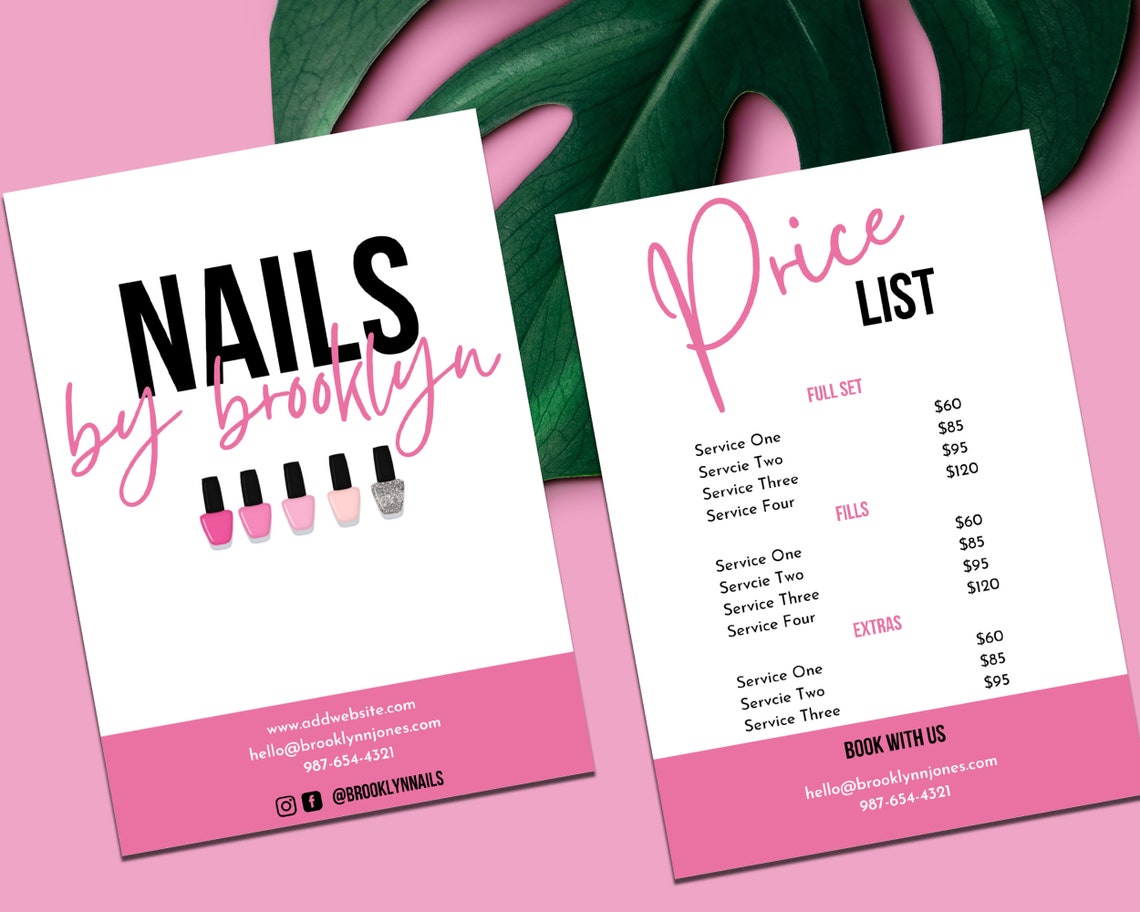 Price List Template Nail Price List Nail Tech Nail Etsy personalized-nail-salon-price-list-nail-artist-services-menu-etsy
