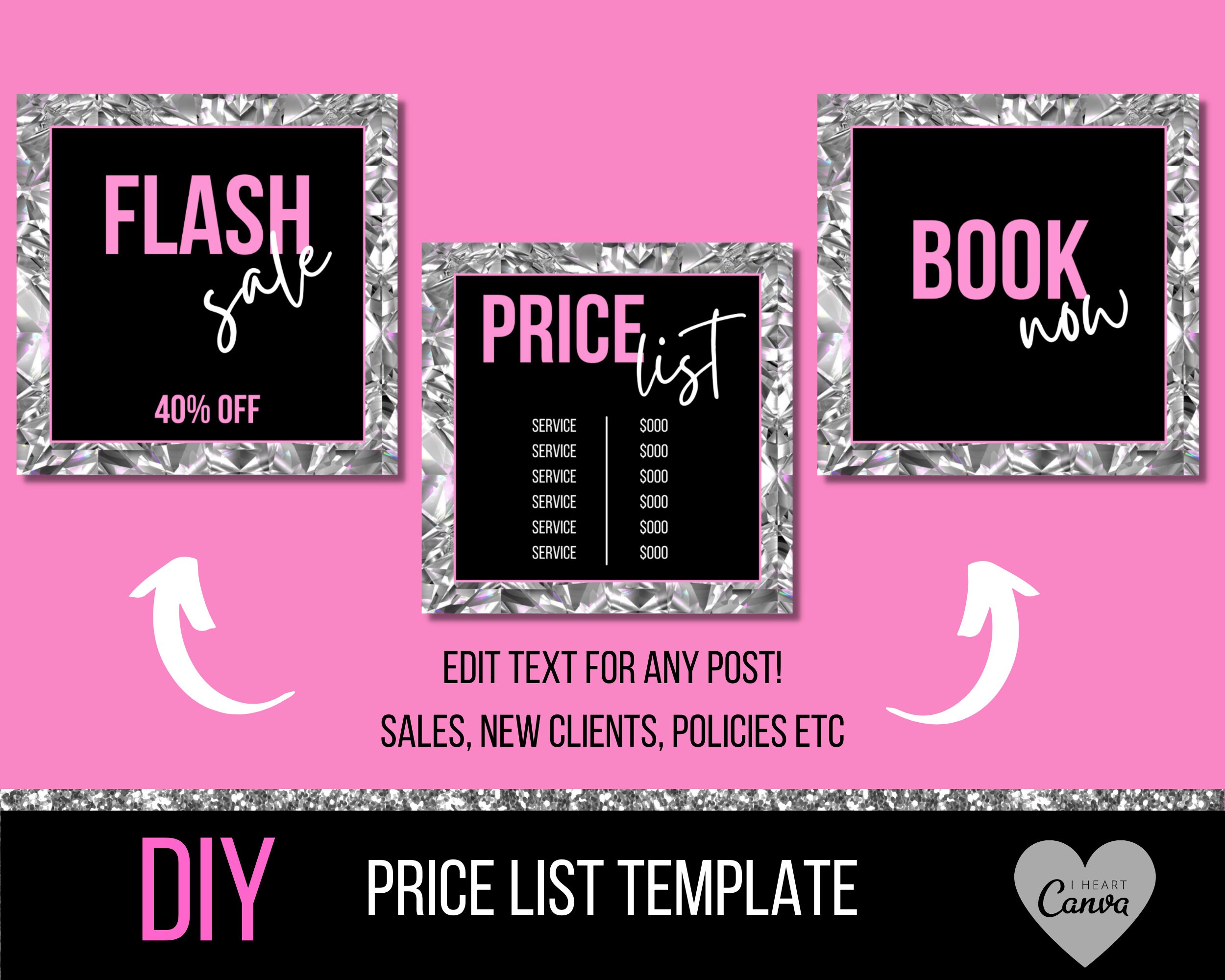 Price List Template Social Media Flyer Price List Boutique Etsy