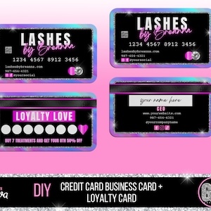 Diseño de tarjeta de visita de tarjeta de crédito, plantilla de tarjeta de fidelidad, belleza, pestañas, uñas, depilación, cabello, paquetes, maquillaje, cejas, holográfico - GB02