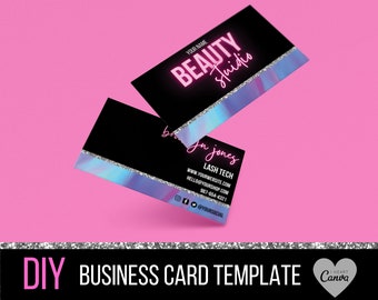 Business Card Template, Modern Beauty Business Card, Lashes Business Card Design, Hair, Lash, Salon, Make-up, Neon, Nails - GB02