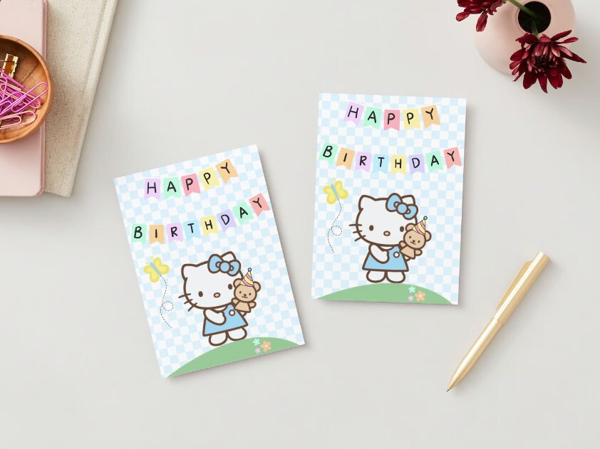Cute Kitty Birthday Card Hello Digital Greeting Card DIGITAL Files ...