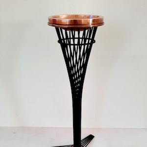Retro Mid Century Copper Ashtray on Black Metal Stand, Rare Copper Vintage Ashtray