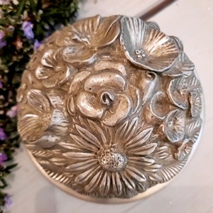 Hallmarked Art Nouveau Pewter Cache-pot, Ornate Vintage French Pewter Trinket Bowl and Lid, Rare and Collectable floral Pewter Container