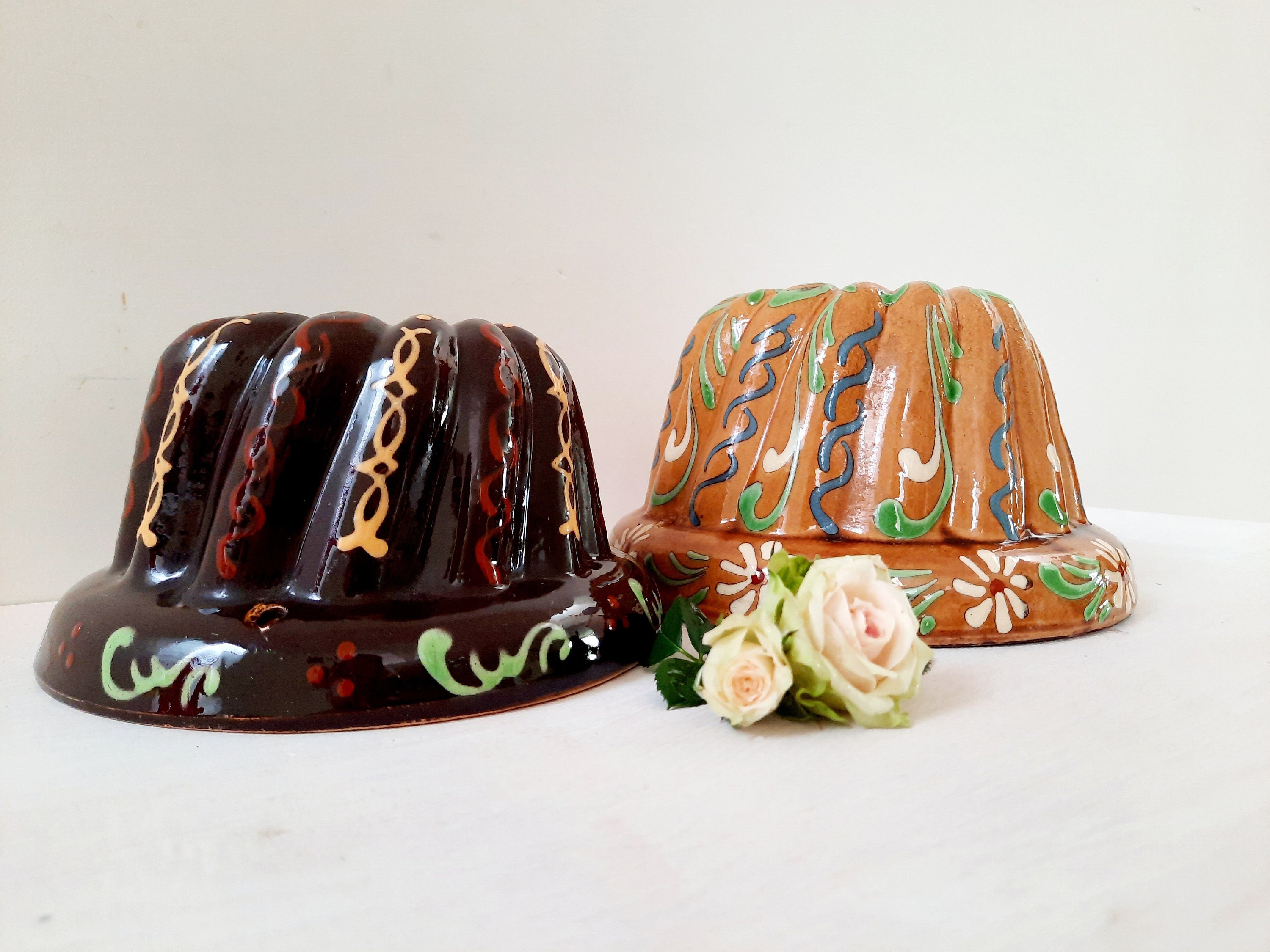 Ceramic Kugelhopf Bundt Pan Cake Mold, Hand Painted French Pottery Baking  Mould