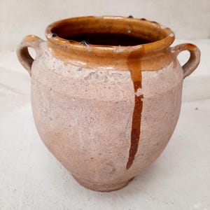 Large Antique Ochre glazed French confit pot, 30cm handmade Terracotta French pottery, traditional country homeware, kitchen decor