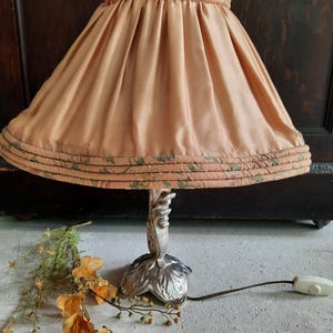 Vintage French Lamp, Floral Ruched Silk Lampshade, Shabby Chic French Lampshade and Ornate Stand