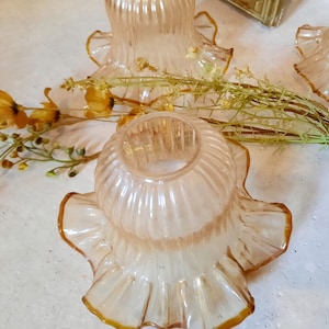 Three matching Mid century Glass Flower Pendant Light Shades, French Antique Glass Pendant Lights