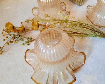 Vintage French Glass Flower Pendant Light Shades: Mid-Century Set of Three