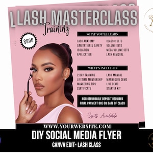 Beginners lash extension training template | Lash training flyer | lash class flyer | Editable in Canva