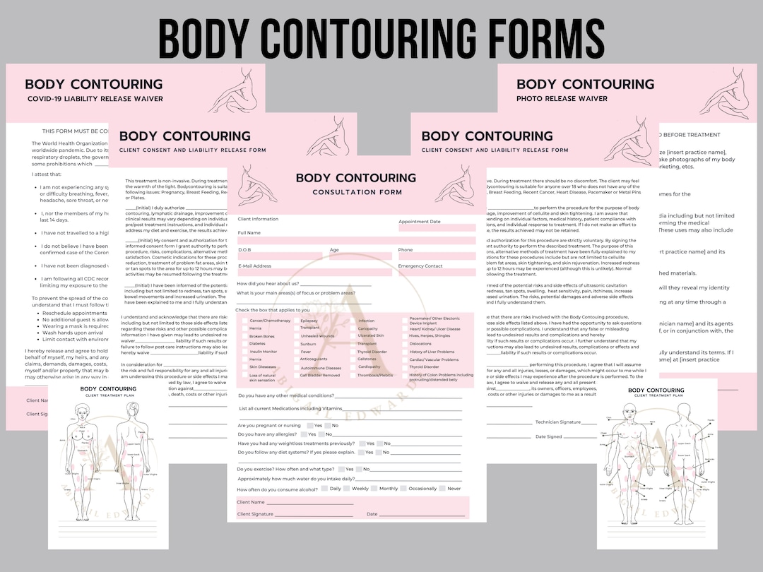 Editable Body Contouring Forms, Esthetician Package, Consultation