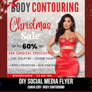 Christmas flyer, body contouring, spa, template, diy, editable, holiday flyer, social media, waxing, body massage, body sculpting Active