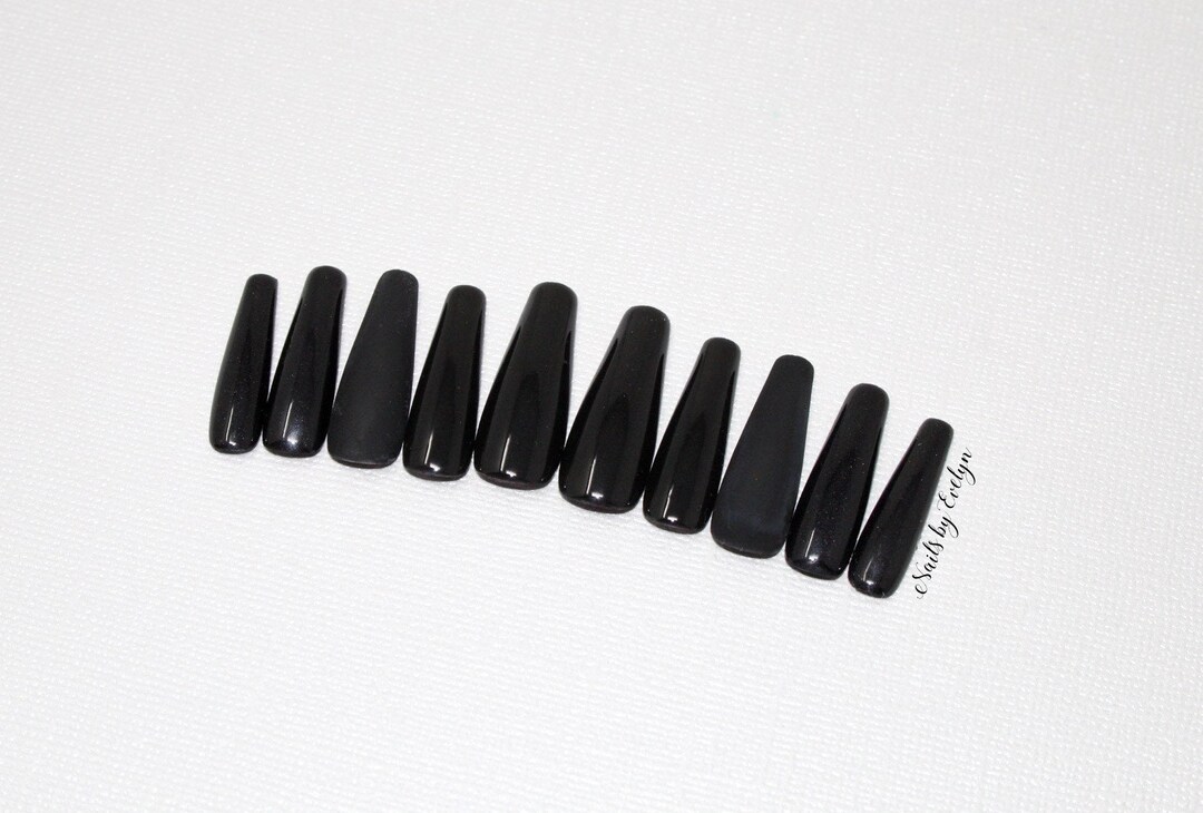 Black Glitter Nails, Coffin Nails, Black Nails, Bling Nails, Press on