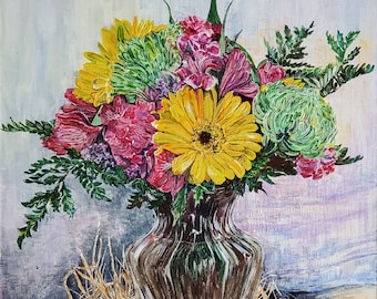 Summer Flowers Acrylic Painting, Original Still Life Art, 12x16