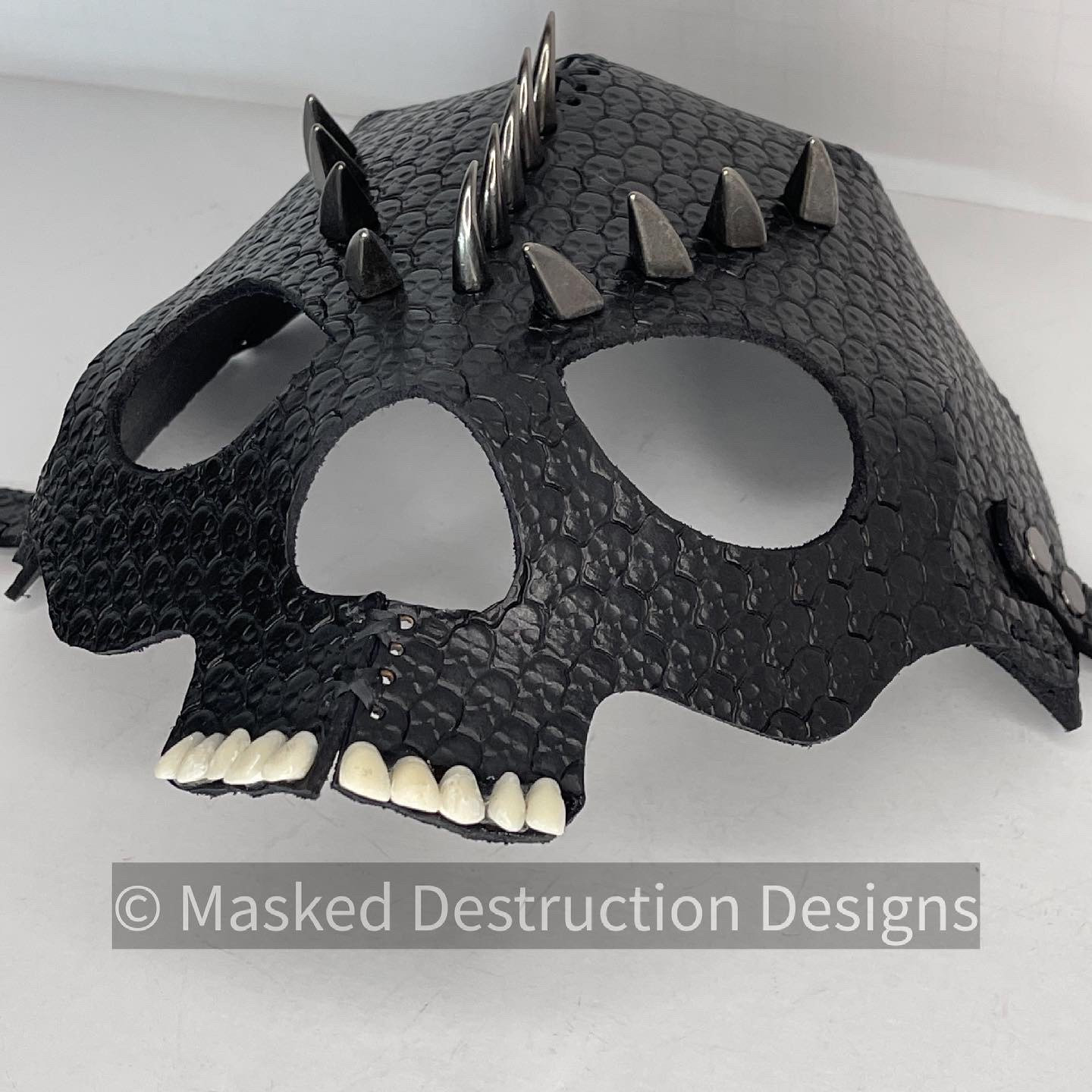 Black skull mask with teeth stamped spiked gothic masks Etsy