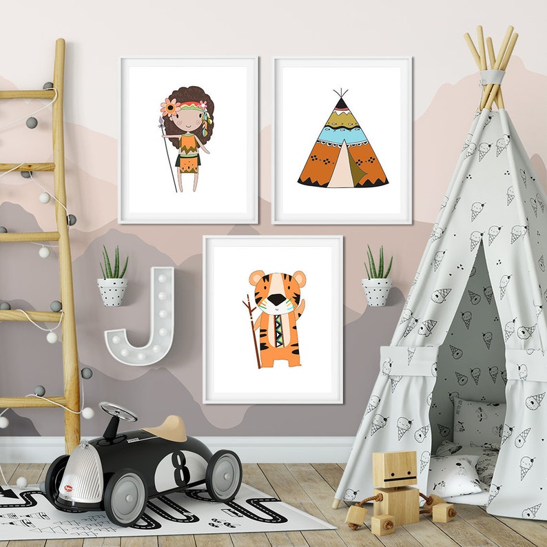 Tribal prints Set of 3 nursery wall art prints Girls Room Decor Playroom Posters 8x10 |16x20 Boho nursery wall art Childrens Art