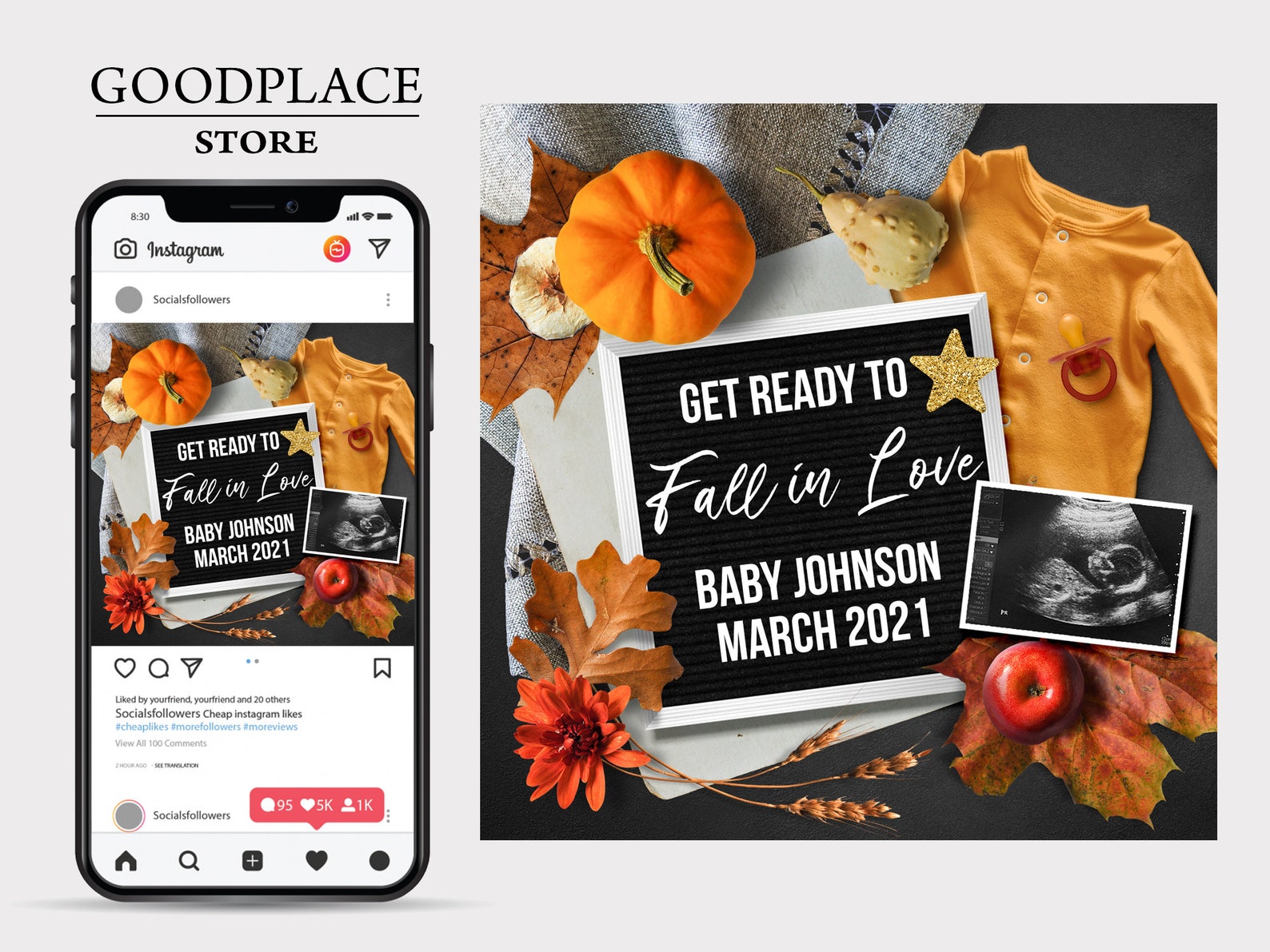 Editable Fall Pregnancy Announcement Digital Download for Etsy