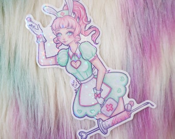 Kawaii Mint Nurse Holographic Sticker <3