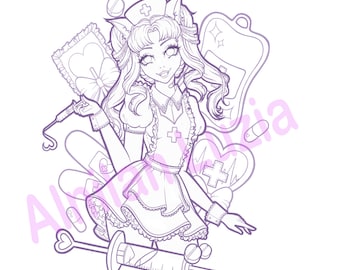 Kawaii Pink Nurse &lt;3 - Digital colouring page (png)