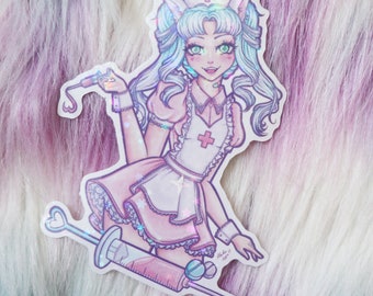 Kawaii Pink Nurse Holographic sticker! <3