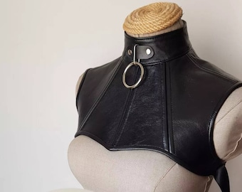 Handmade Leather Neck Corset: Dominatrix Outfit Womens slave O ring posture collar gear harness