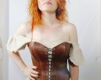 Custom Leather  overbust Corset: Viking Shieldmaiden Armor outfit thick Cowhide Festival LARP RenFaire fantasy
