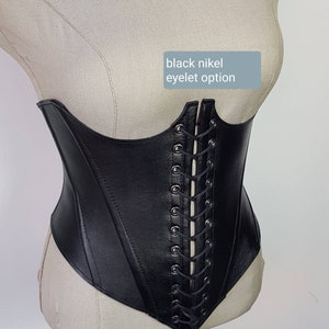 Black Leather Underbust Corset Belt: Rocker biker sexy style clubwear party festival costume