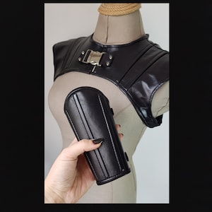 Black Leather Armor Shoulder Shrug Cuffs set: Gothic Warrior Cosplay  Bolero Festival sith costume