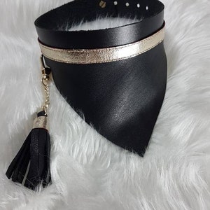 Leather Bandana Choker Necklace: Adjustable Gothic Collar, Light Golden Details