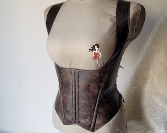 Womens brown lambskin cross lace up bodice. Underbust leather custom corset bustier. Rocker and biker festival look outfit costume,carnavale