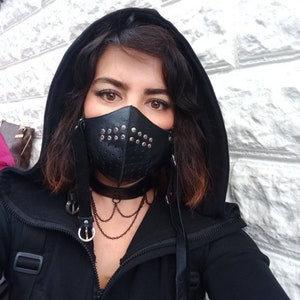 Studded Spikes Leather Face Mask: Biker Burning Man Fashion Women dust mask