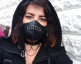 Studded Spikes Leather Face Mask: Biker Burning Man Fashion Women dust mask