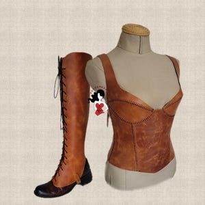 Viking Style Leather Overbust Corset Gothic Pirate Leather Half Chaps Renaissance, LARP, Biker, Rider Outfit