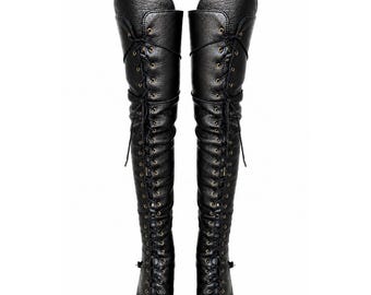 Custom Leather half chaps : Lace Up Spats pirate Cosplay Leg Armor Boot Covers gaiters
