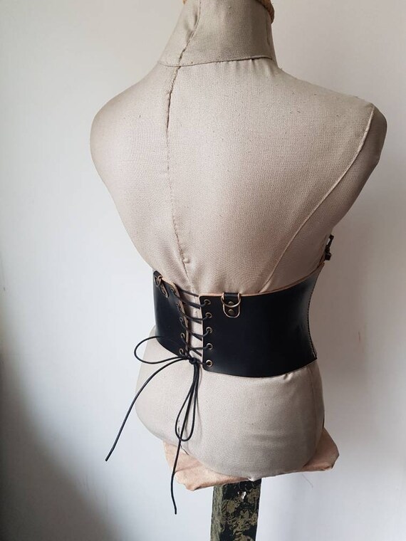 Retro Leather Metal Buckle Corset Belt Waist Belt Corset Goth Metal Pirate Urieo Leather Black Corset Belt Lace-up Elastic Waist  main image 2