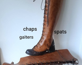 Handmade Leather Lace Up Gaiters: Cosplay Steampunk Spats Leg warmers chaps Boots Covers