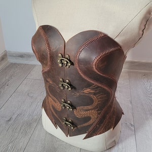 Viking Leather Dragon corset shield maiden  overbust custom corset Womens party larp medieval armor fair Renaissance ren faire  cosplay
