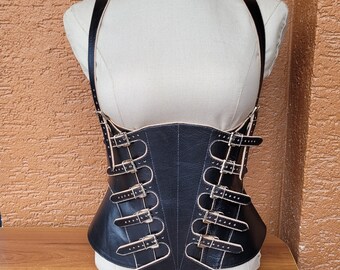 Schwarzes Leder Unterbrust Korsett Gürtel Top: Gothic Renaissance Fair mit Buckle Festival Cosplay Pirat